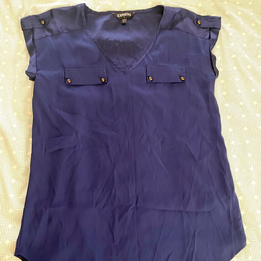 Blue Express Blouse with Zipper Detail